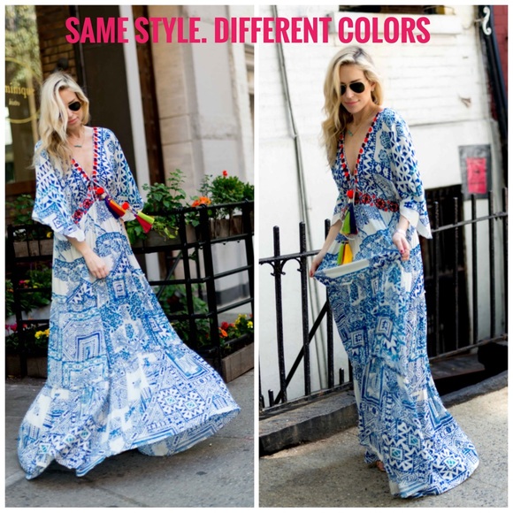 Hemant & Nandita black white pink print lace up v-neck wide sleeve maxi dress - Picture 11 of 12